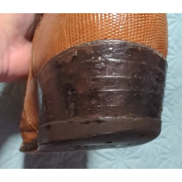 Vintage TONY LAMA Teju Lizard Leather Cowboy Boots Two Tone Men's 8 D USA 8005 - Picture 14 of 14